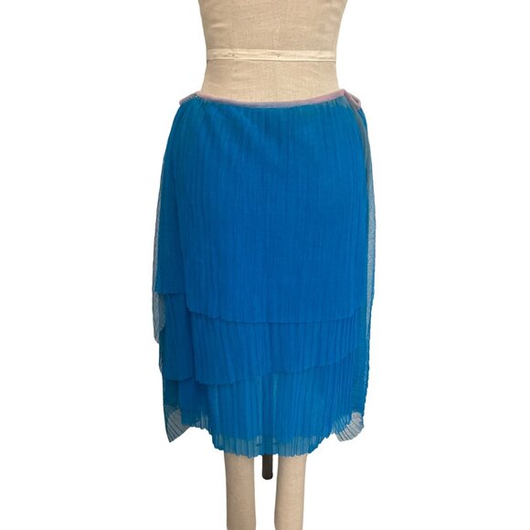 Vintage Shaw Benitez Blue Pleated Asymmetrical Skirt Made In Italy - Picture 8 of 11